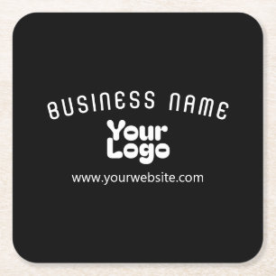 Upload Logo Retro-Modern Black & White (editable) Square Paper Coaster