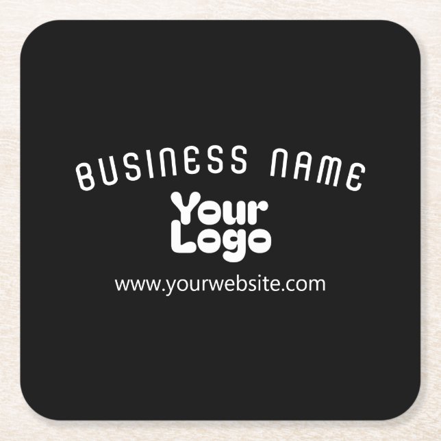 Upload Logo Retro-Modern Black & White (editable) Square Paper Coaster (Front)