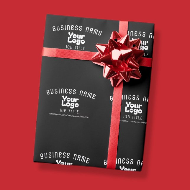 Upload Logo Retro-Modern Black & White (editable) Wrapping Paper (Creator Uploaded)