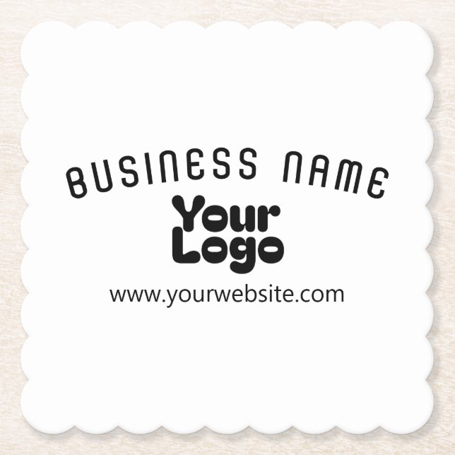 Upload Logo Retro-Modern White & Black (editable) Paper Coaster (Front)