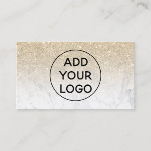 upload logo typography marble champagne glitter business card