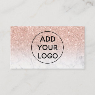 upload logo typography marble rose gold glitter business card