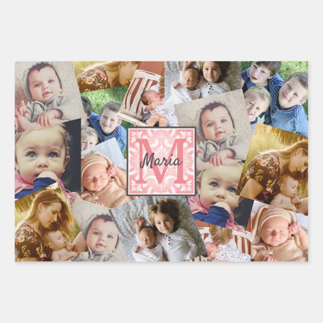 Upload photo monogrammed wrapping paper sheet (Front)