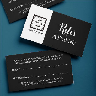 Upload Photo or Logo & Add Text – Black & White  Referral Card