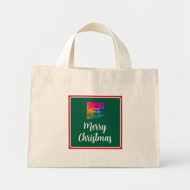 Upload Photo or Logo Merry Christmas Template Mini Tote Bag (Front)