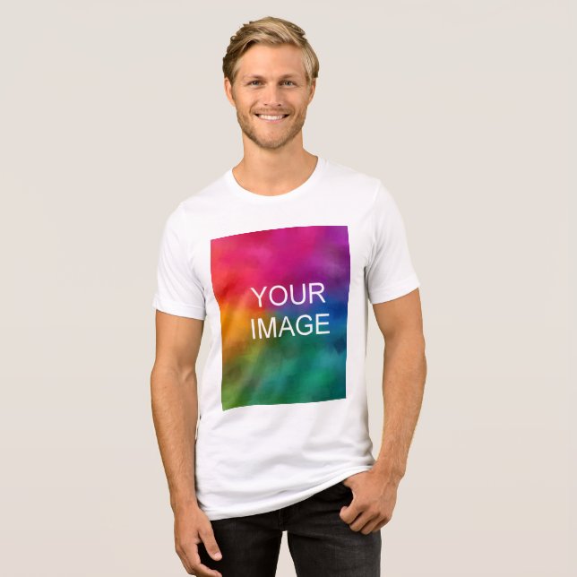 Upload Photo or Logo Template Mens Classic White Tri-Blend Shirt (Front Full)