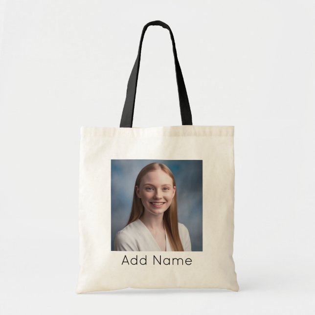 upload picture Custom Photo and Name Personalised  Tote Bag (Front)