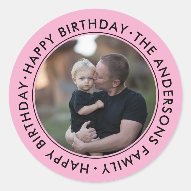 upload picture Custom Photo Happy Birthday Family  Classic Round Sticker (Front)