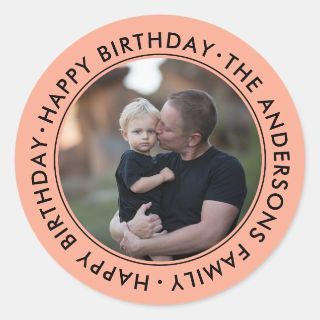 upload picture Custom Photo Happy Birthday Family  Classic Round Sticker (Front)