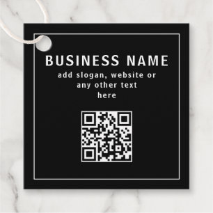 Upload QR code or Logo   Modern Black Favour Tags