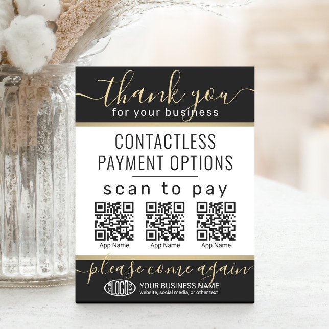 Upload QR Codes & Logo 3 Payment Apps Black & Gold Pedestal Sign (Creator Uploaded)