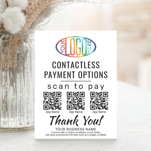 Upload QR Codes & Logo 3 Payment Apps Business Pedestal Sign (Creator Uploaded)