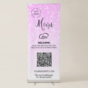 *~* UPLOAD QR + IMAGE LOGO Lunch Restaurant Diner Retractable Banner