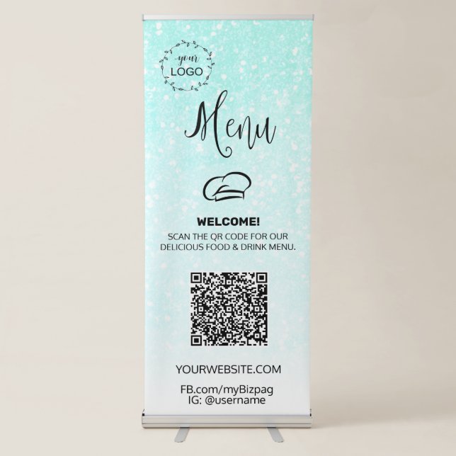 *~* UPLOAD QR + IMAGE LOGO Restaurant Lunch Diner  Retractable Banner (Front)