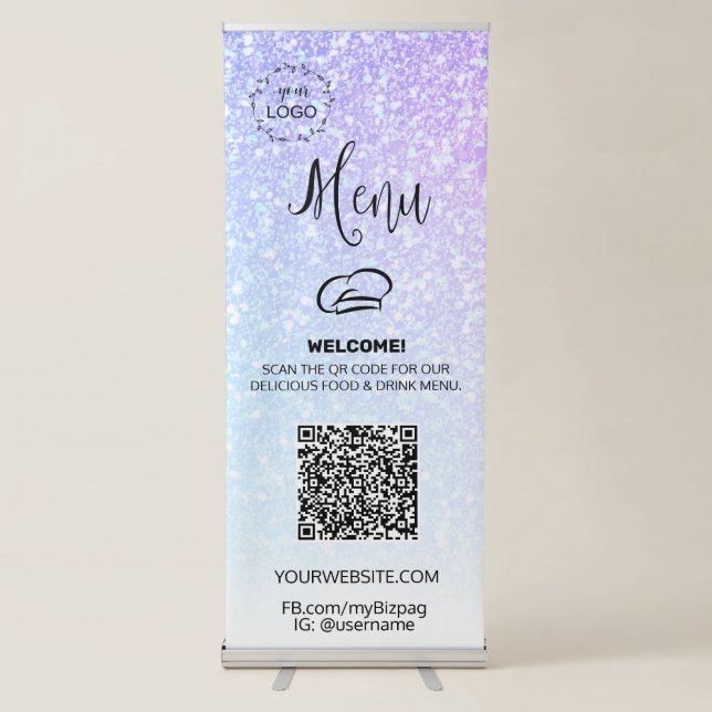 *~* UPLOAD QR + IMAGE LOGO Restaurant Lunch Diner  Retractable Banner (Front)
