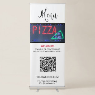 *~* UPLOAD QR + IMAGE PIZZA Italian Restaurant Retractable Banner