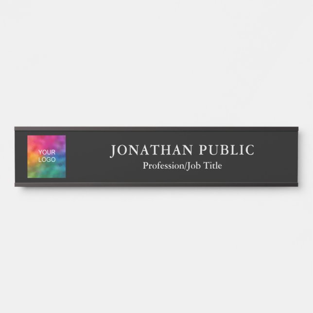 Upload Your Business Logo Custom Name Chic Black Door Sign (Front)