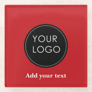 Upload Your Custom Business Logo To Christmas Red Glass Coaster