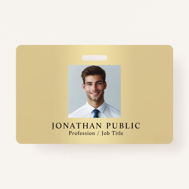 Upload Your Employee Photo Gold Look Template ID Badge (Front)