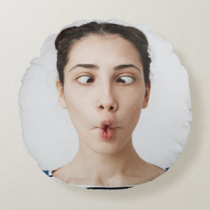 Upload Your Funny Face Photo Selfie  Round Cushion