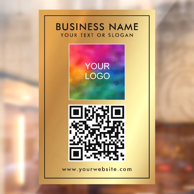 Upload Your Logo Add Text QR Code Template Gold Window Cling (Sheet 2)
