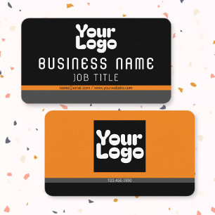 Upload Your Logo   Black Grey & Orange (editable) Business Card