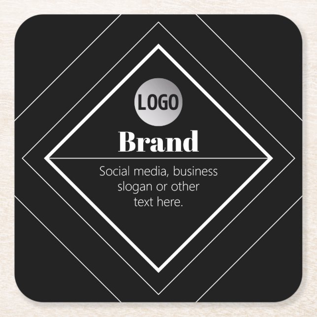 Upload Your Logo & Customisable Text Design Square Paper Coaster (Front)