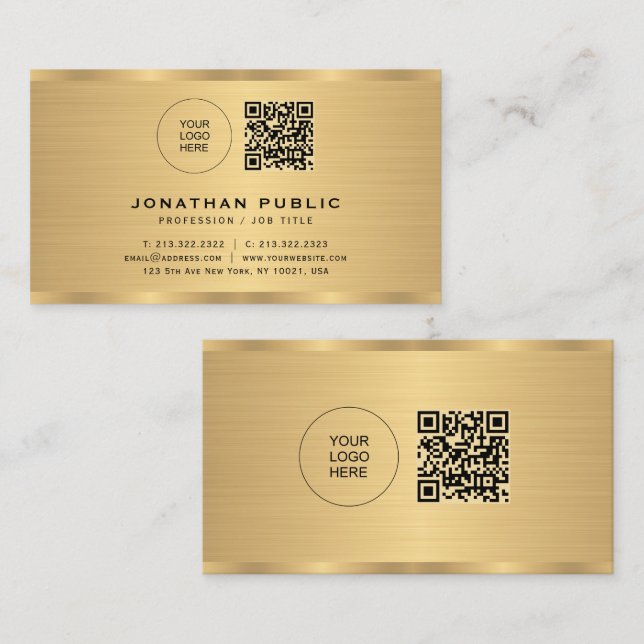Upload Your Logo Elegant Metallic Gold Look Business Card (Front/Back)