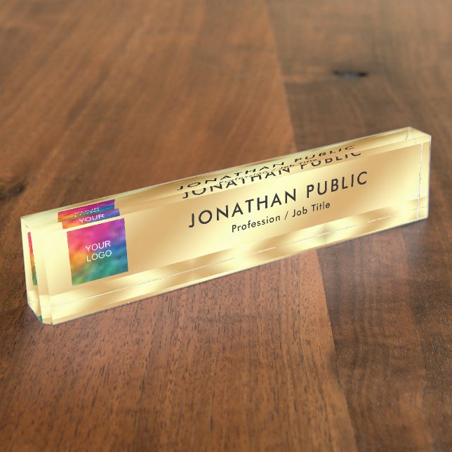 Upload Your Logo Elegant Modern Template Glam Gold Nameplate (Side)