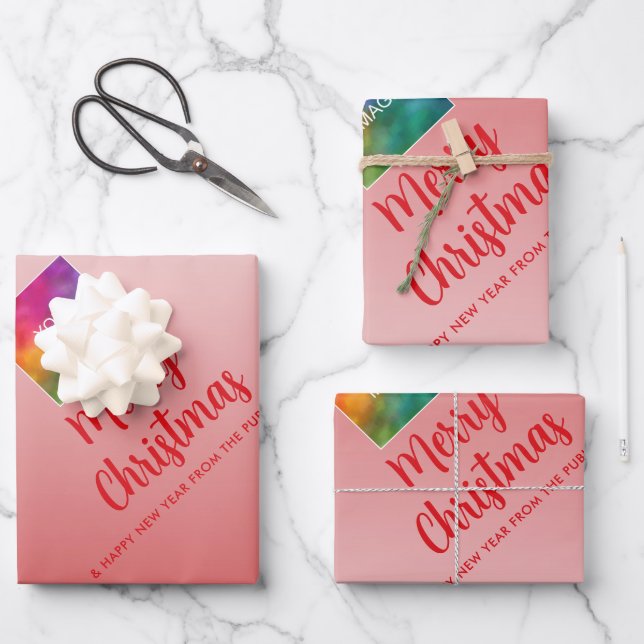 Upload Your Logo Merry Christmas Red White Wrapping Paper Sheet (Front)