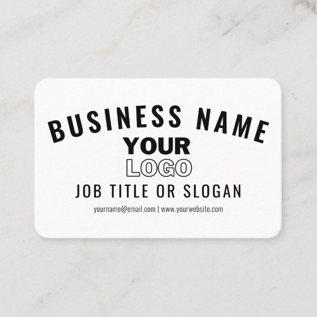 Upload Your Logo | Modern White & Black (editable) Business Card (Front)