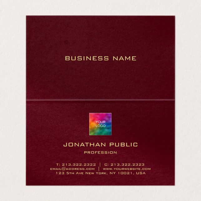 Upload Your Logo Premium Pearl Burgundy Red Folded Business Card (Inside Unfolded)
