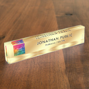 Upload Your Logo Professional Elegant Gold Nameplate