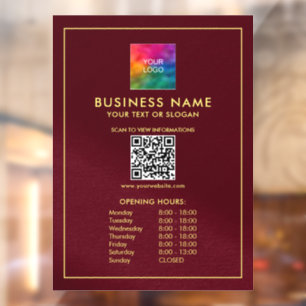 Upload Your Logo QR Code Template Opening Hours  Window Cling