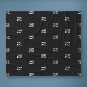 Upload Your Logo Simple Repeating Logo Black Fleece Blanket