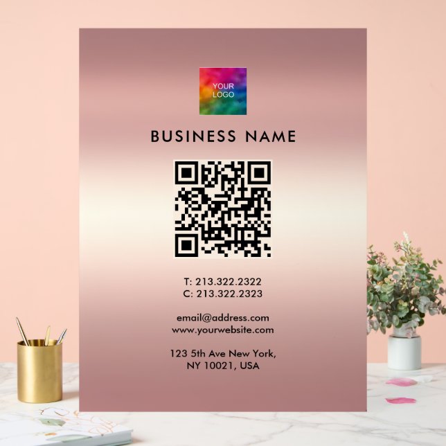 Upload Your Logo to Rose Gold Custom QR Code Acrylic Sign (Wedding)
