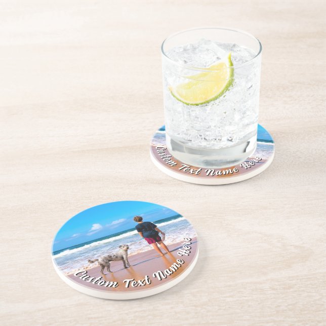 Upload Your Own Pet Photo Coaster Add Text Name (Side)
