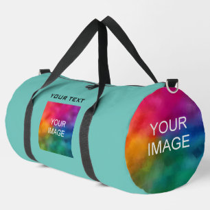 Upload Your Own Photo Add Text Template Large Teal Duffle Bag
