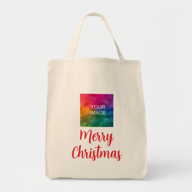 Upload Your Own Photo or Business Logo Christmas Tote Bag (Front)