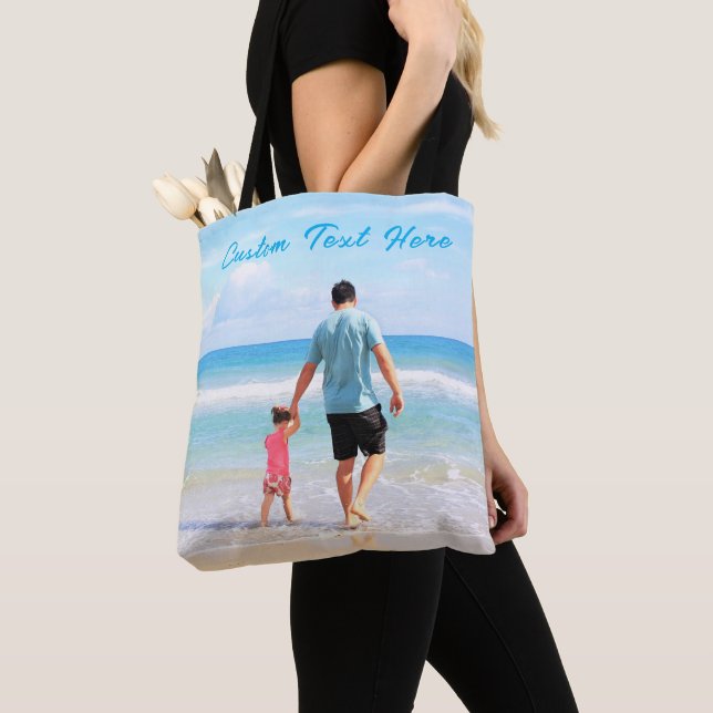 Upload Your Own Photo Tote Bag Gift Custom Text (Close Up)