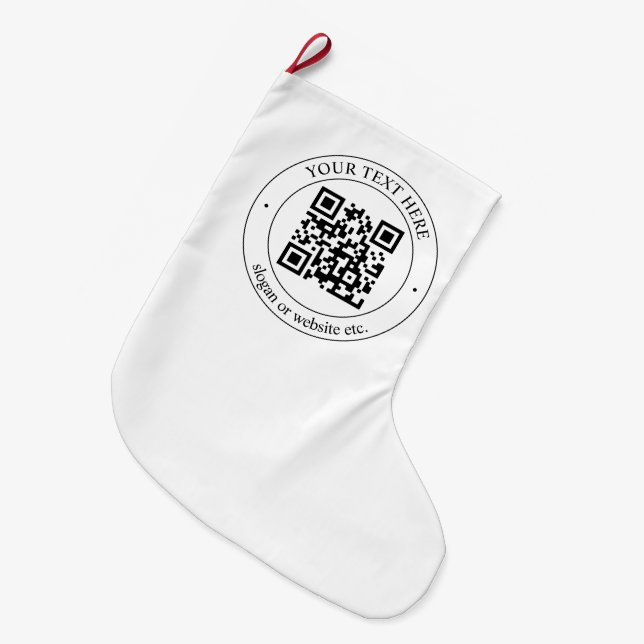 Upload Your Own QR Code & Customisable Text Large Christmas Stocking (Front (Hanging))