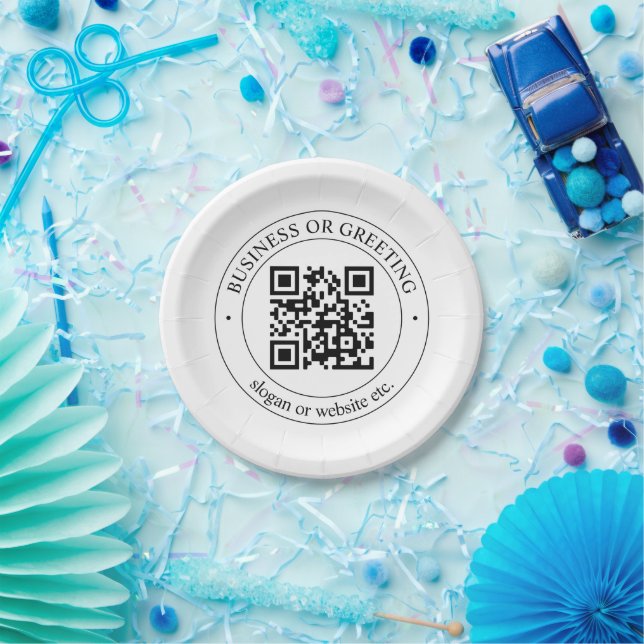Upload Your Own QR Code & Customisable Text Paper Plate (Party)