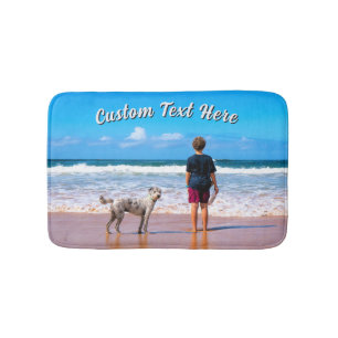 Upload Your Pet Photo Bath Mat Gift Add Text Name