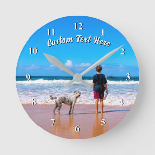 Upload Your Pet Photo Clock Gift Add Text Name