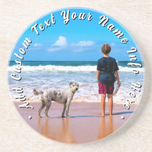 Upload Your Pet Photo Coaster Add Text Name