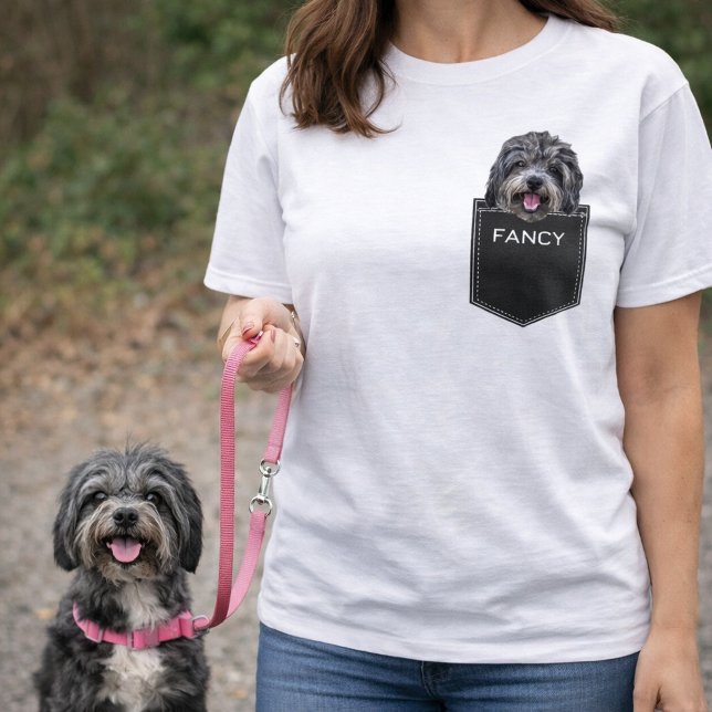Upload Your Pet Photo Face and Name Customised T-Shirt (Custom Pet Pocket Upload Dog Photo & Name Shirt)