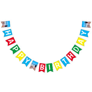 Upload Your Pet Photo Happy Birthday Bunting Flags