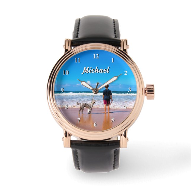 Upload Your Pet Photo Watch Gift with Custom Name (Front)