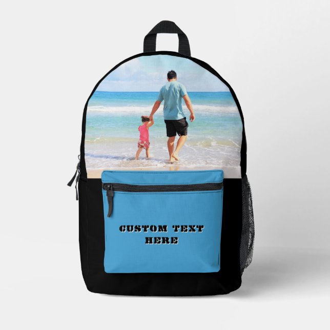 Upload Your Photo Backpack Gift Add Custom Text (Front)