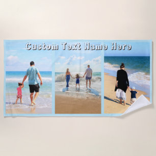 Upload Your Photo Collage Beach Towel Custom Text